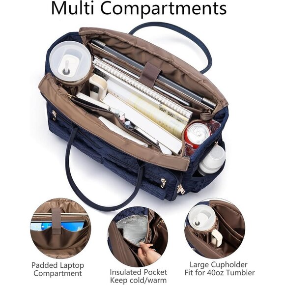 Teacher Bags for Women 15.6 Inch Laptop Work Tote Comfortable Quilted Shoulder - Picture 2 of 8